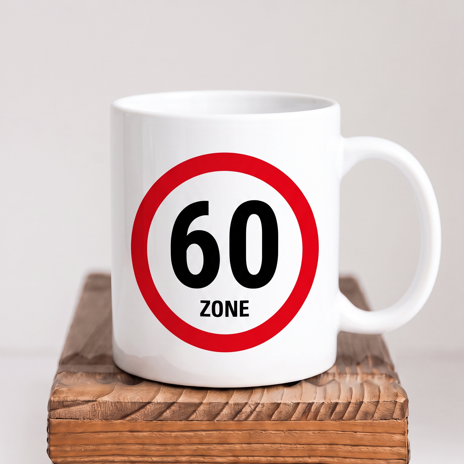 Lustige Keramik Tasse 60 Geburtstag Zone 60 Schild, Witziges Geschenk